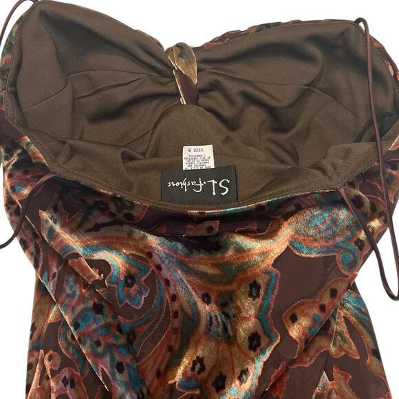 S.L. Fashions Velvet Burnout Bandeau Dress 8 NWT Chocolate Brown Fall Y2K - Picture 6 of 11